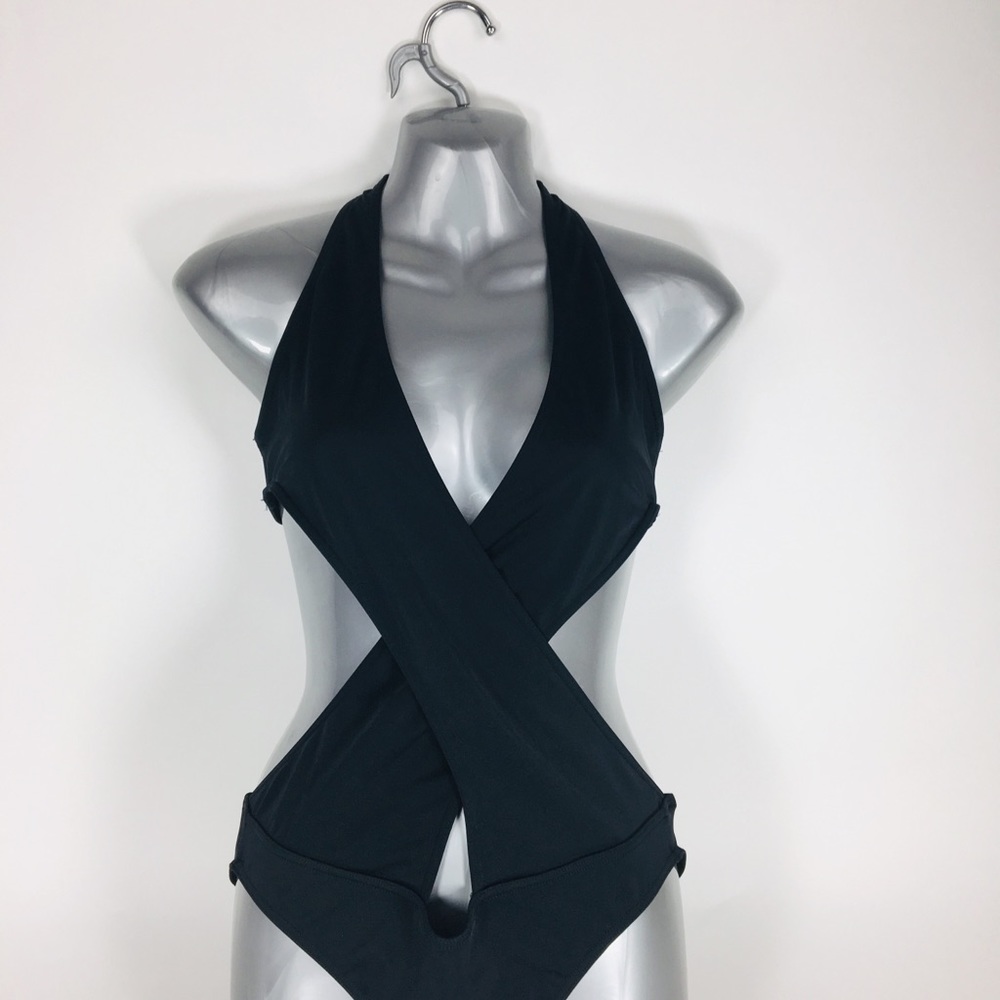 ASOS Swimsuit Halter Cross Wrap Plunge g Black